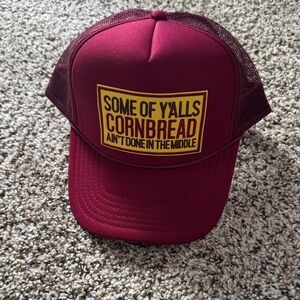 Burgundy Trucker Hat with Yellow Patch